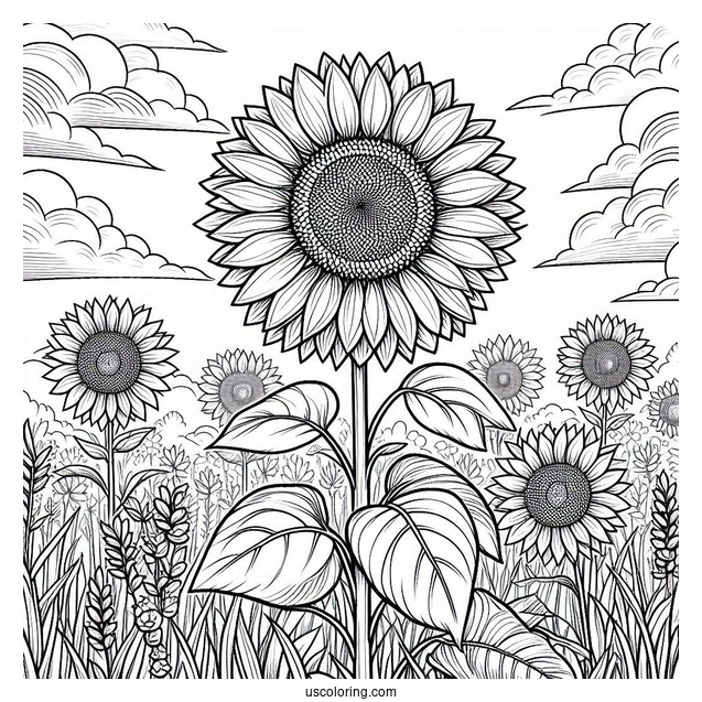 Sunflowers In Field To Color