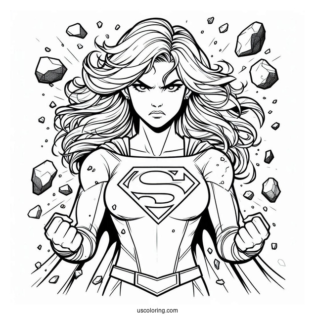 Angry Supergirl Coloring Page Kara Zor El With Rocks Flying Around