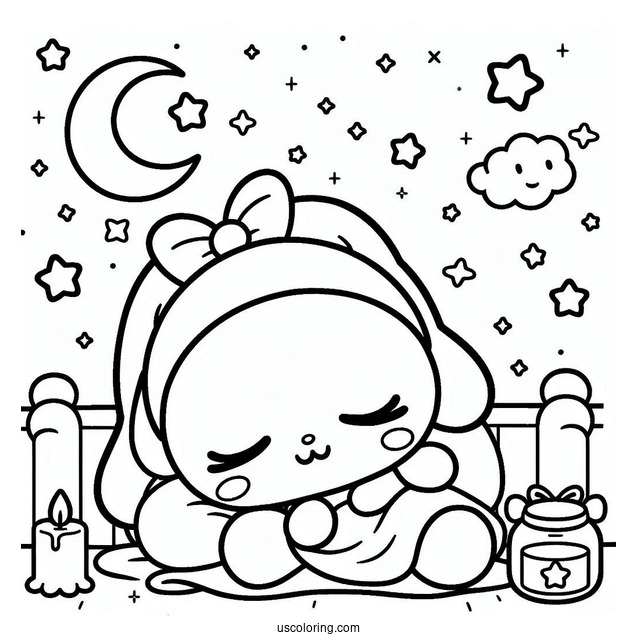 Easy Pochacco Coloring Page Sleeping