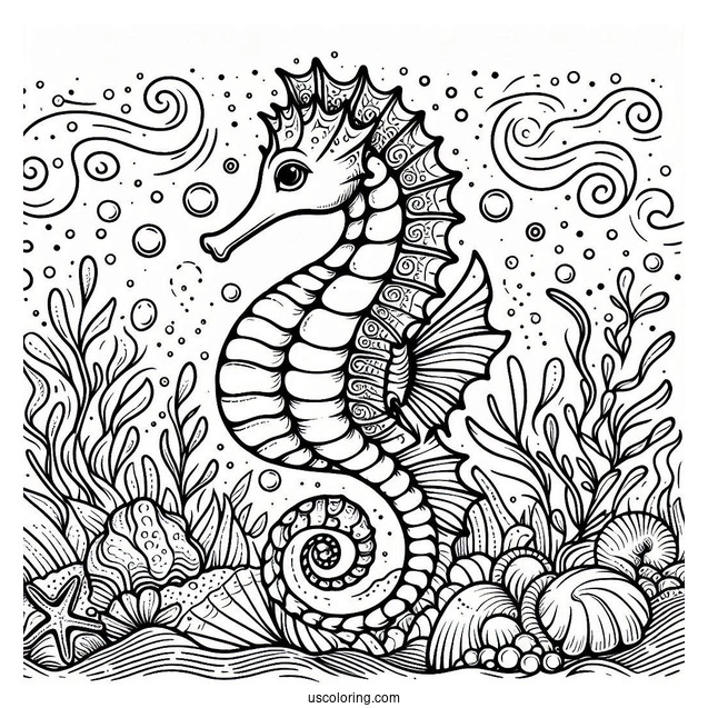 Mythical Seahorse Mermaid Coloring Page