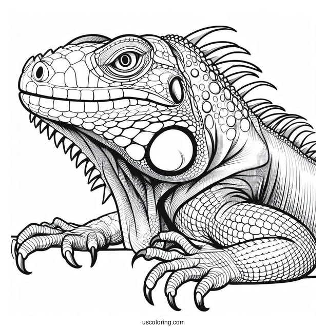 Lizard Coloring Page of Green Iguana With Mouth Open