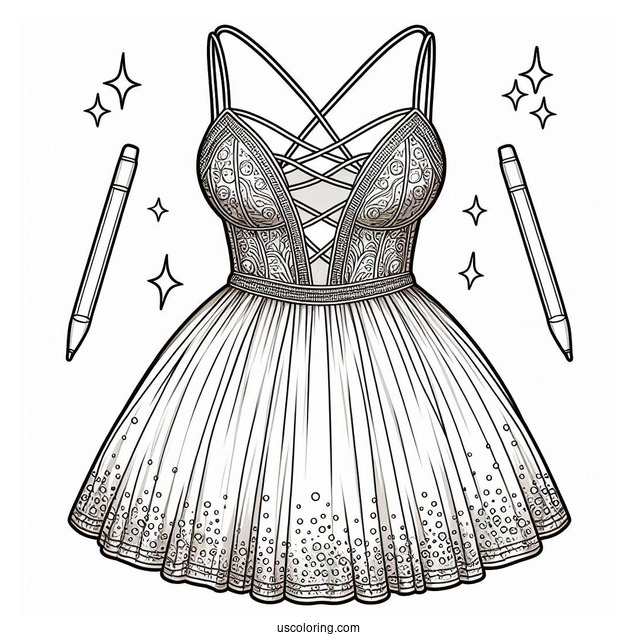 Dress Coloring Page Of Strappy Ball Down With Plunging Neckline