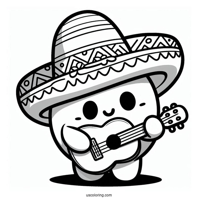 Sombrero Shy Guy Coloring Page Playing Guitar