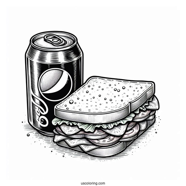 Sandwich And Soda Coloring Page