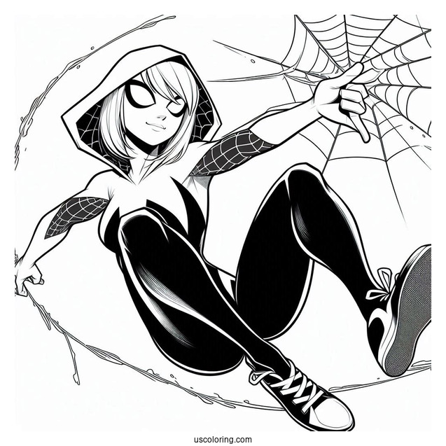 Spider-Gwen Coloring Page Shooting Webs For Kids
