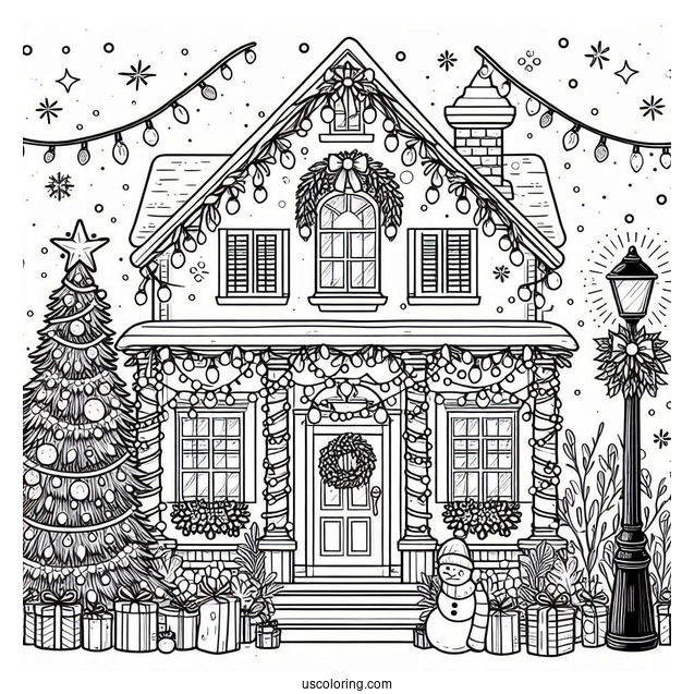 Christmas Lights On House To Color