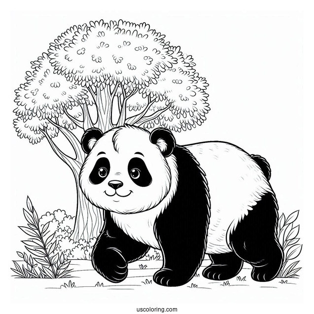 Giant Panda Walking On Grass To Color