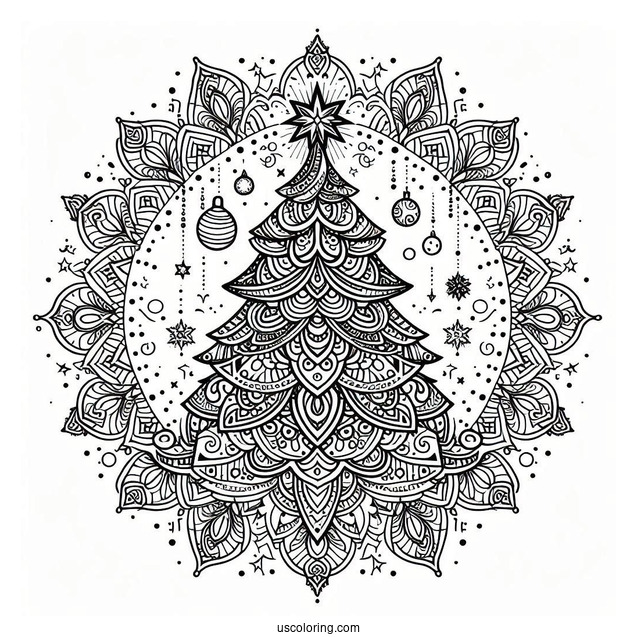 Christmas Tree Mandala Coloring Page