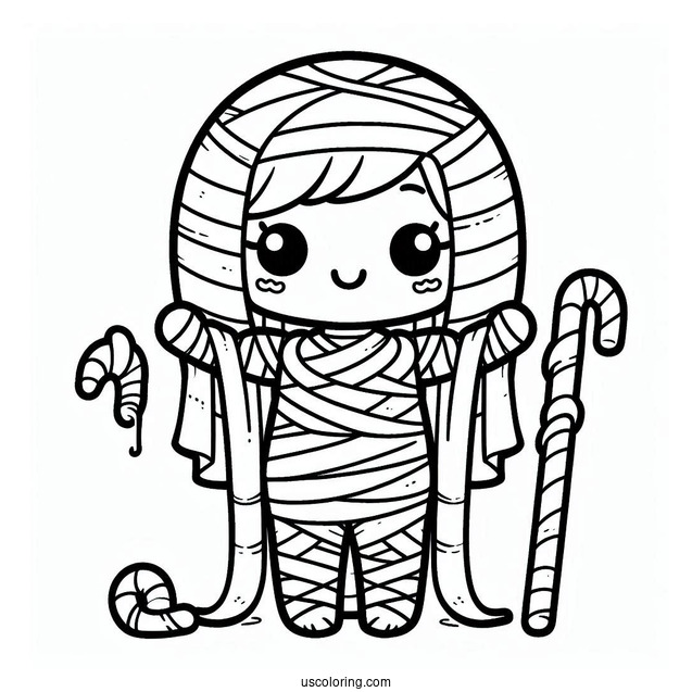 Chibi Egyptian Mummy Coloring Page For Preschoolers