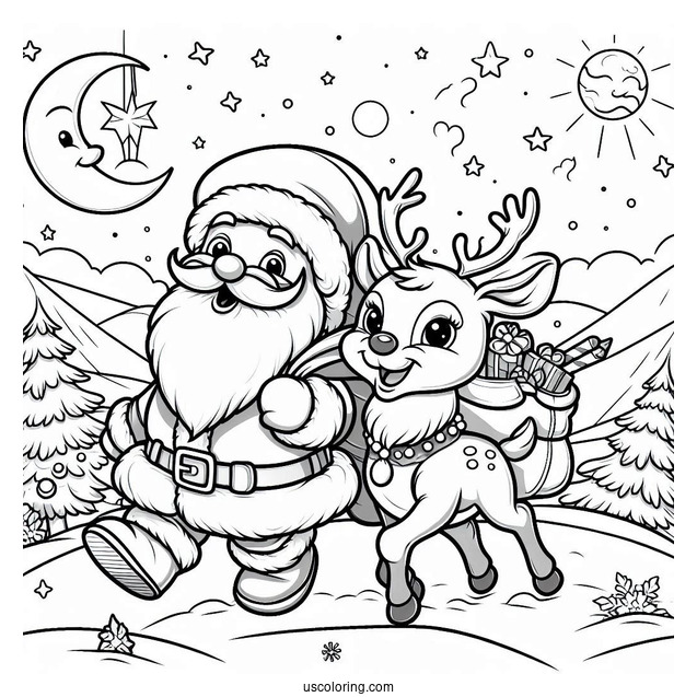 Santa Claus And Rudolph At The North Pole