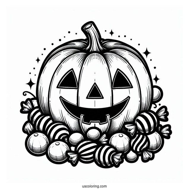 Pumpkin Coloring Page Of Jack O Lantern Full Of Candies