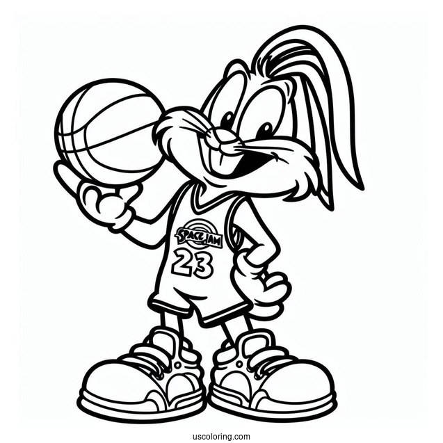 Easy Sylvester Holding Basketball In Tune Squad Jersey Coloring Sheet