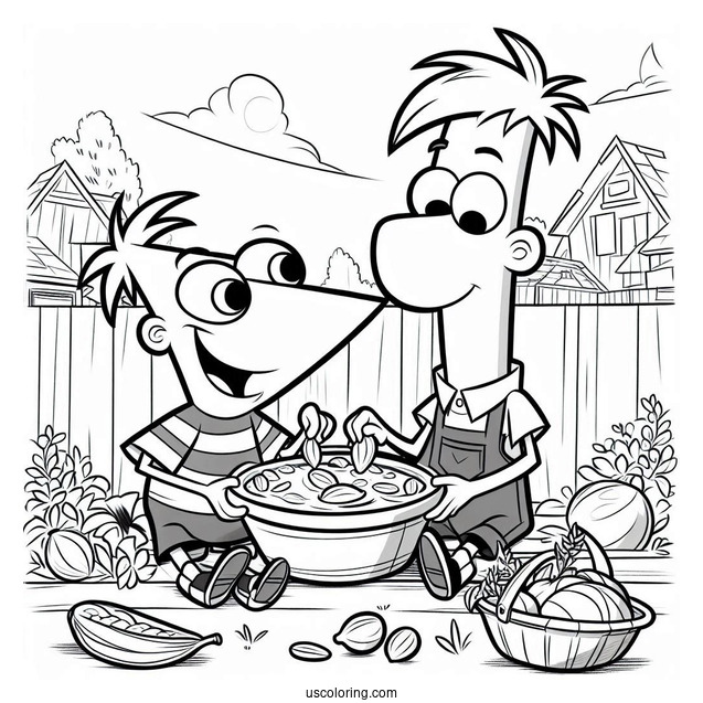 Phineas And Ferb Coloring Page In The Backyard