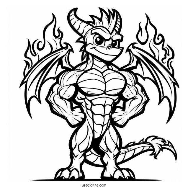 Muscular Sypro Coloring Page Standing In Front Of Flames