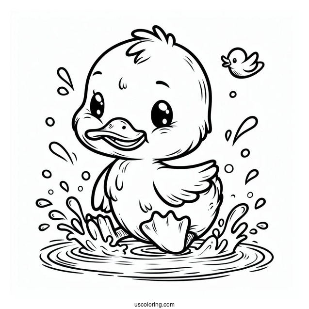 Playful Duck Splashing in Water Coloring Sheet For Preschoolers