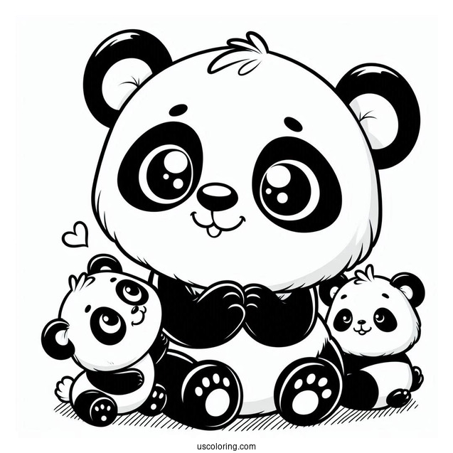 Cartoon Panda With Baby Coloring For Kids