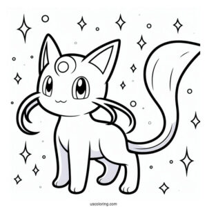 Simple Mega Mew Coloring Page Outline