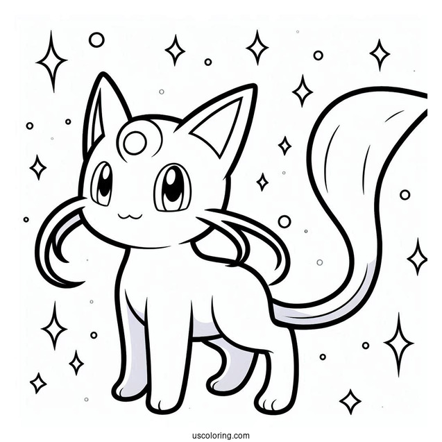 Simple Mega Mew Coloring Page Outline