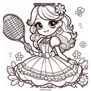 Princess Daisy Coloring Page In Cute Tennis Outfit