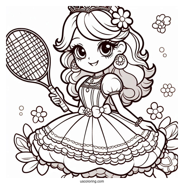 Princess Daisy Coloring Page In Cute Tennis Outfit