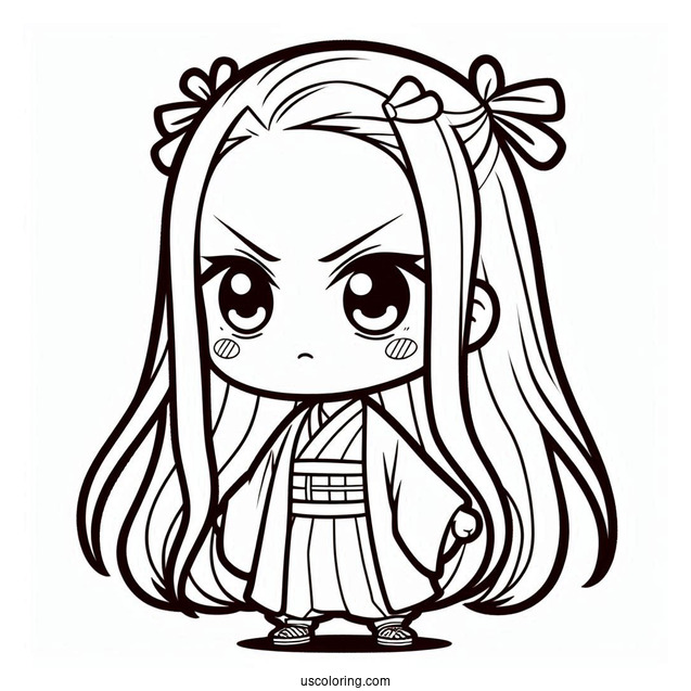 Angry Chibi Nezuko Coloring Page For Preschoolers