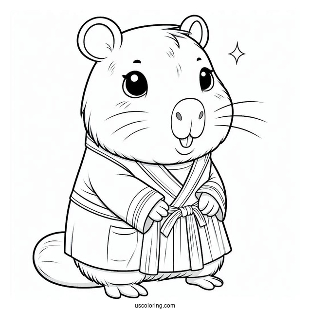 Cartoon Capybara Coloring Page Dressed In A Tunic For Kids