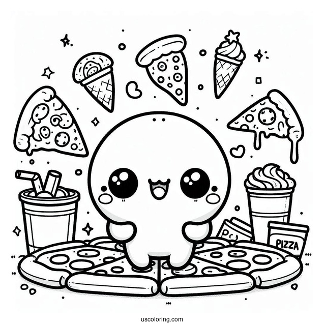 Kawaii Themed Pizza Coloring Sheet