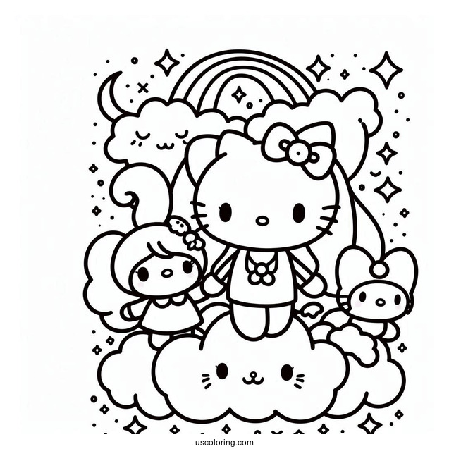 Sanrio Coloring Pages Of Kuromi And My Melody Holding Hands On Cloud
