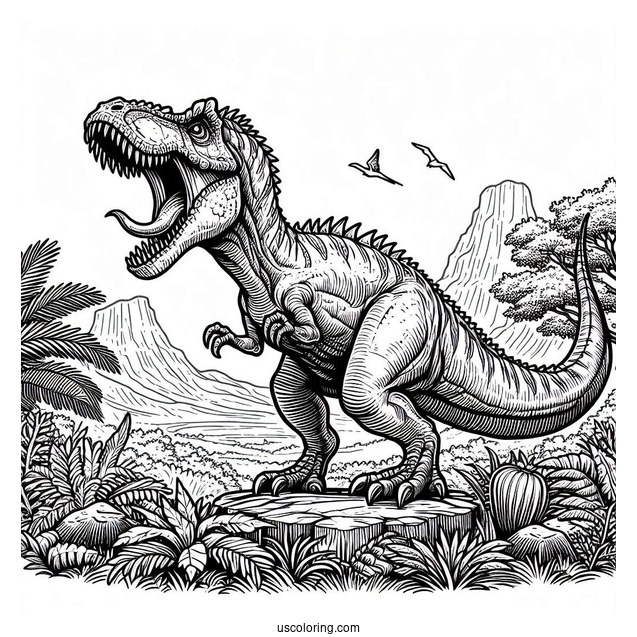 Dinosaur Coloring Page Of Detailed Roaring Tarbosaurus