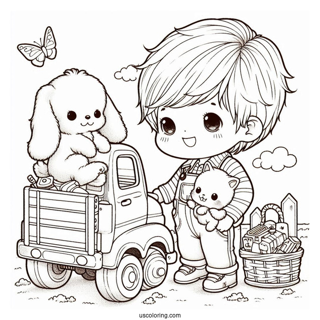 Precious Moments Coloring Page Of Boy With Toy Truck And Puppy