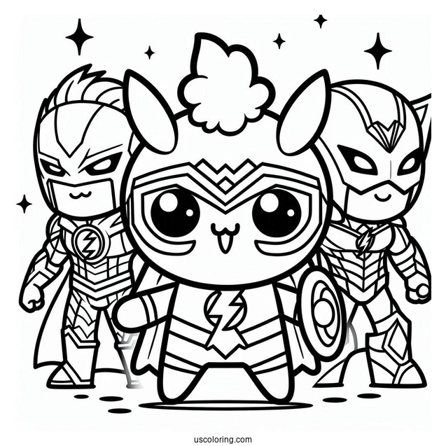 Easy Kawaii Justice League Coloring Page For Preschoolers