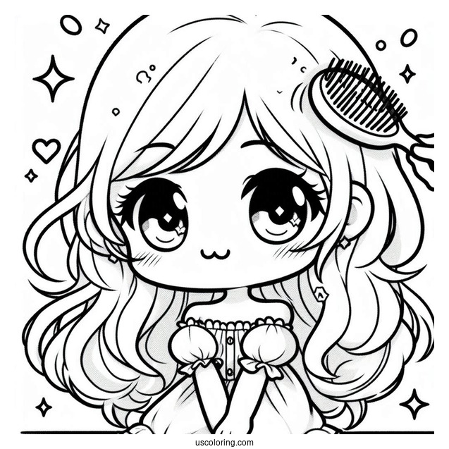 Kawaii Precious Moments Coloring Page Of Girl Brushing Hair