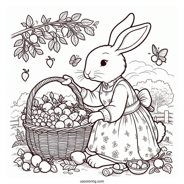 Mrs. Rabbit Harvesting With Peter Rabbit Coloring Page
