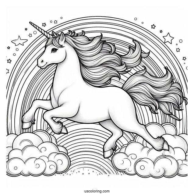 Realistic Looking Unicorn Galloping On a Rainbow