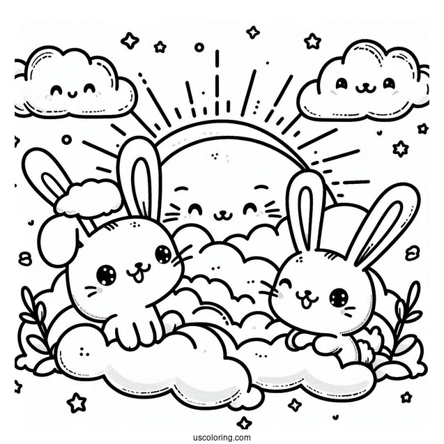 Sunny Bunnies Coloring Page Of Adorable Shiny In The Clouds
