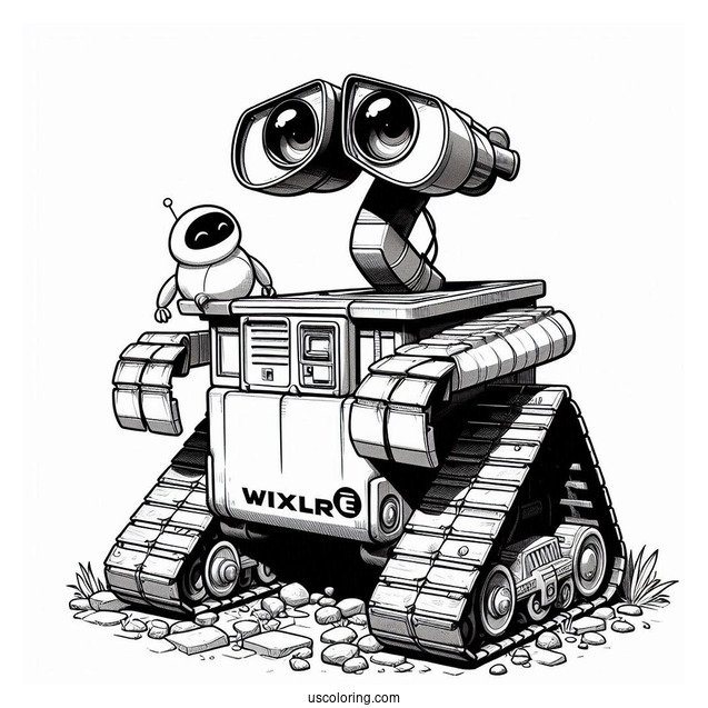 Pixar Coloring Page of Detailed Wall E With Eve