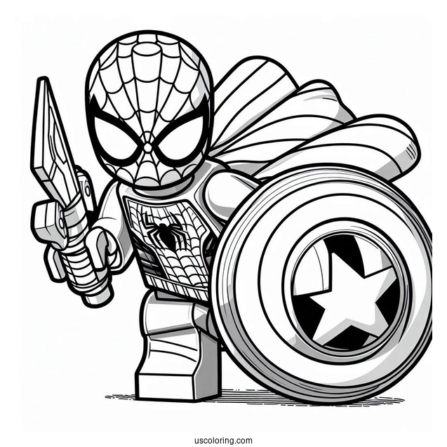 Lego Spider-Man Holding Captain Americas Shield Coloring