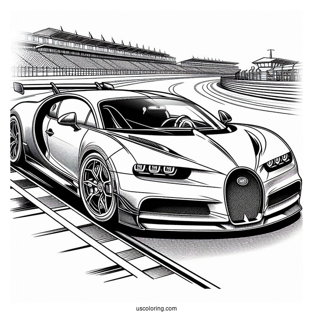 Bugatti Coloring Page Chiron On Race Track