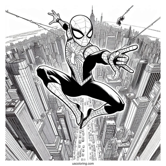 Spider-Verse Spider-Man Leaping Through City