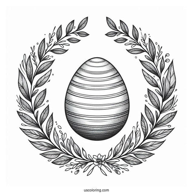 Ethereal Easter Coloring Page Of Egg With Laurel Wreath