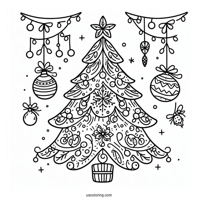 Simple Outline Of a Christmas Tree With Decorations