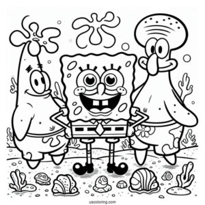 SpongeBob, Squidward, And Patrick Coloring Sheet