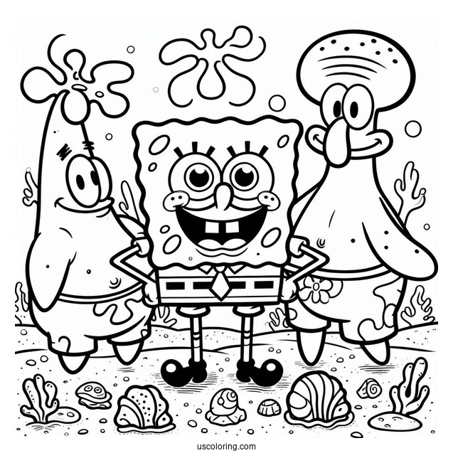 SpongeBob, Squidward, And Patrick Coloring Sheet
