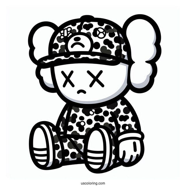 KAWS Coloring Page Companion In Bape Shirt12