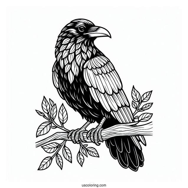 Raven Coloring Page Wearing A Cape While Perched On A Tree