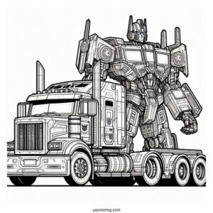 Autobot Optimus Prime Coloring Page Next To Truck Form