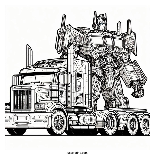 Autobot Optimus Prime Coloring Page Next To Truck Form