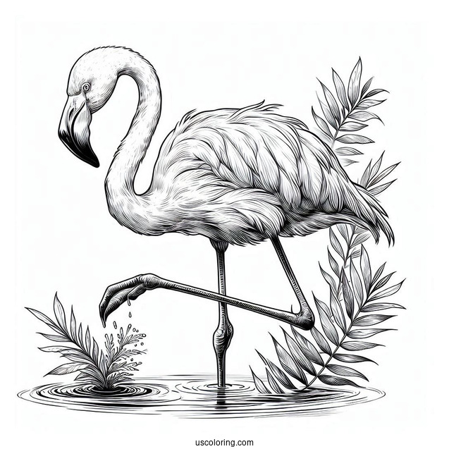Realistic Flamingo Coloring Page