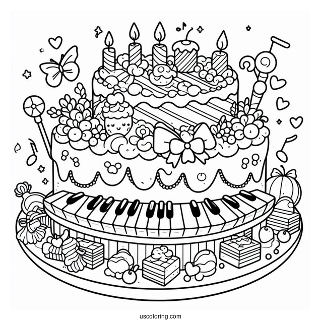 My Sweet Piano Giving My Melody Coloring Page Cake
