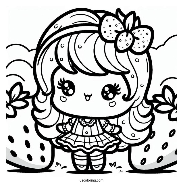 Kawaii Strawberry Shortcake Coloring Page With Large Strawberry